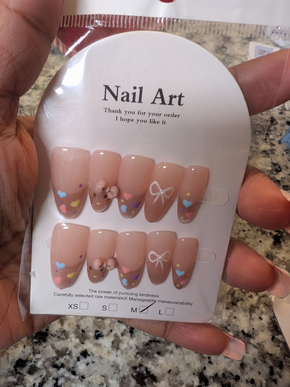Nail Art Pink Heart & Bow Press-On Nail Set